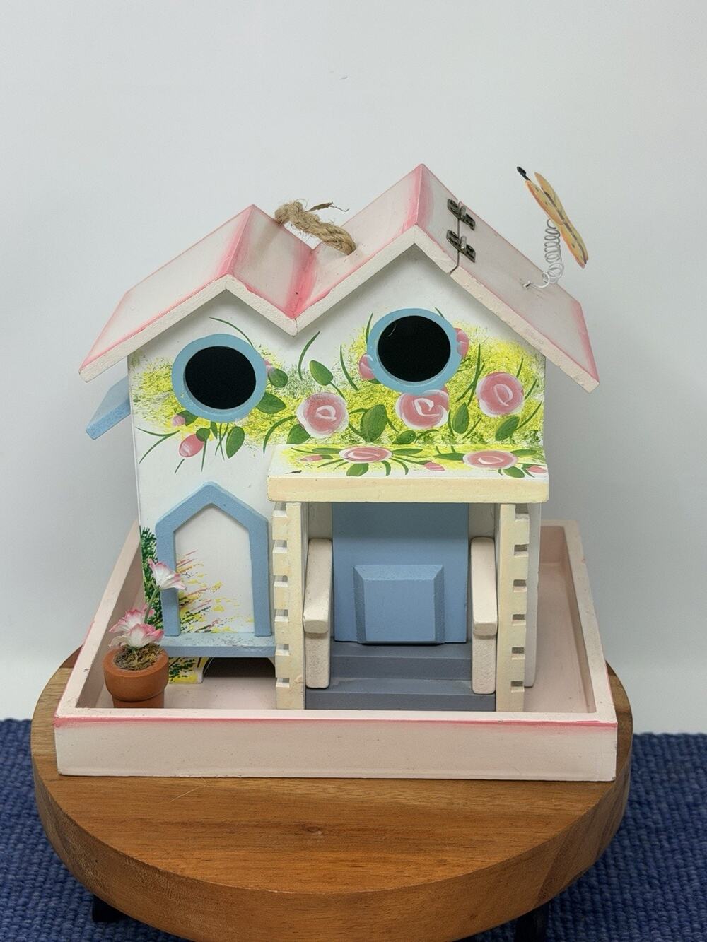 Vintage Hand Painted Wooden Bird House 6.5”x 8